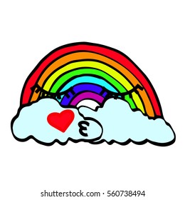 Cute rainbow and clouds illustration on a white background. Cloth design, wallpaper, wrapping, textiles, paper, cards, invitations, holiday, birthday
