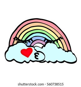 Cute rainbow and clouds illustration on a white background. Cloth design, wallpaper, wrapping, textiles, paper, cards, invitations, holiday, birthday