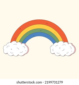 Cute rainbow with clouds. Isolated vector illustration. Girly stickers