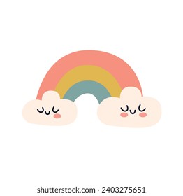 cute rainbow with clouds kawaii character vector illustration designicon