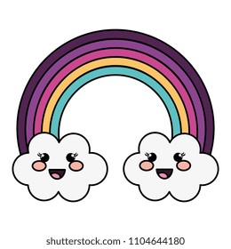 cute rainbow with clouds kawaii characters
