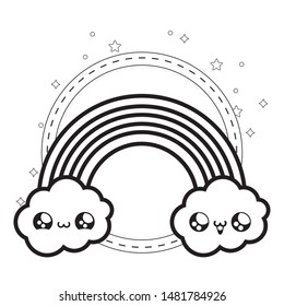 cute rainbow with clouds kawaii style