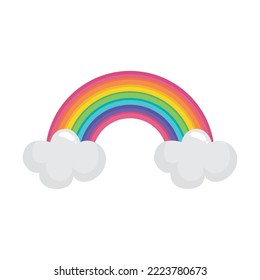 cute rainbow and clouds on white background