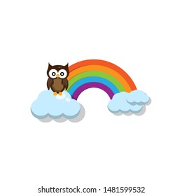 Cute rainbow with clouds and owl.illustration for kids.cartoon style vector illustration. 