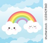 Cute Rainbow and clouds smile face in clear blue sky with colorful and pastel color background vector.
