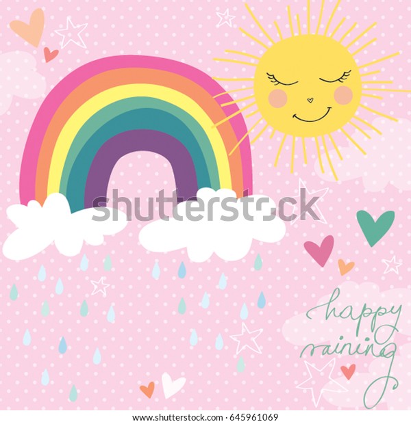 かわいい虹の雲の太陽雨パステルスプリングベクターイラスト のベクター画像素材 ロイヤリティフリー