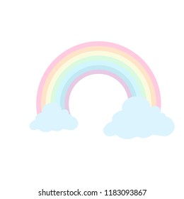 Cute rainbow with clouds. Vector illustration isolated on white background.
