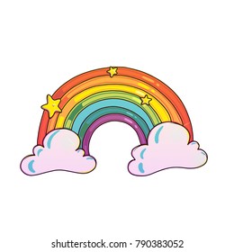 Cute rainbow with clouds vector illustration