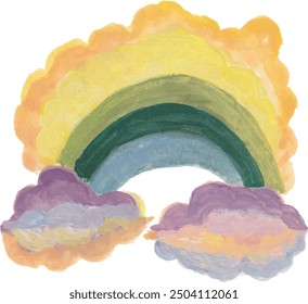 Cute rainbow and clouds watercolor illustration clipart vector 