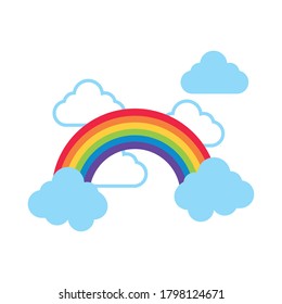 cute rainbow and clouds weather flat style vector illustration design