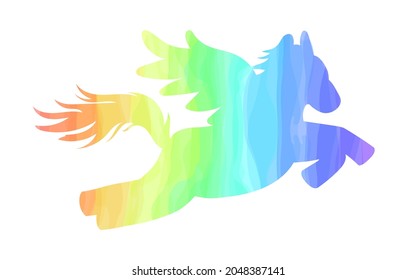 cute rainbow color magic creature. Flying pony.