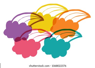Cute Rainbow Color Set Collection of Cloud Nature Summer Weather Fantasy. Flat Line Icon, Sign, Symbol Isolated Background. Graphic Design Abstract Art, Elements, Vector Illustration EPS 10