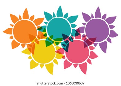Cute Rainbow Color Set Collection of Sun Sunlight Heat Hot Summer Sunshine. Flat Line Icon, Sign, Symbol Isolated Background. Graphic Design Abstract Art, Elements, Vector Illustration EPS 10