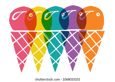 Cute Rainbow Color Set Collection of Summer Ice Cream Sweet Dessert Food. Flat Line Icon, Sign, Symbol Isolated Background. Graphic Design Abstract Art, Elements, Vector Illustration EPS 10