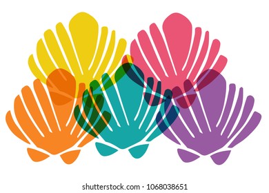 Cute Rainbow Color Set Collection of Shell Sea Marine Ocean Nature Exotic. Flat Line Icon, Sign, Symbol Isolated Background. Graphic Design Abstract Art, Elements, Vector Illustration EPS 10