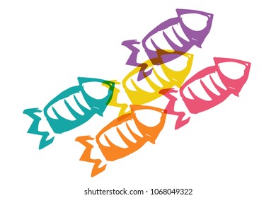 Cute Rainbow Color Set Collection of Hand Drawn Brush of Rocket Space Travel. Flat Line Icon, Sign, Symbol Isolated Background. Graphic Design Abstract Art, Elements, Vector Illustration EPS 10