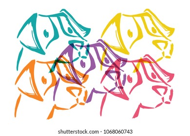 Cute Rainbow Color Set Collection of Cute Dog Animal Pet. Flat Line Icon, Sign, Symbol Isolated Background. Graphic Design Abstract Art, Elements, Vector Illustration EPS10