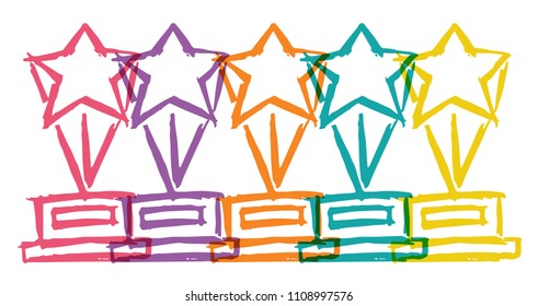 Cute Rainbow Color Set Collection of Trophy Championship Prize Award. Flat Line Icon, Sign, Symbol Isolated Background. Graphic Design Abstract Art, Elements, Vector Illustration EPS10