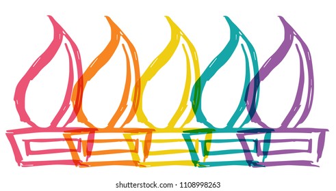 Cute Rainbow Color Set Collection of Trophy Championship Prize Award. Flat Line Icon, Sign, Symbol Isolated Background. Graphic Design Abstract Art, Elements, Vector Illustration EPS10