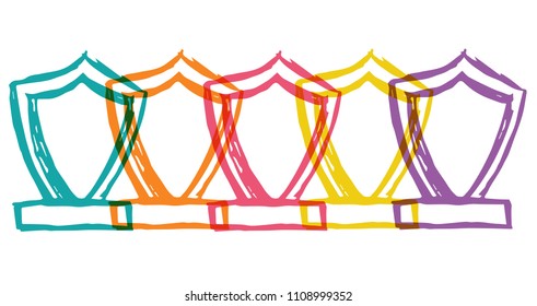 Cute Rainbow Color Set Collection of Trophy Championship Prize Award. Flat Line Icon, Sign, Symbol Isolated Background. Graphic Design Abstract Art, Elements, Vector Illustration EPS10