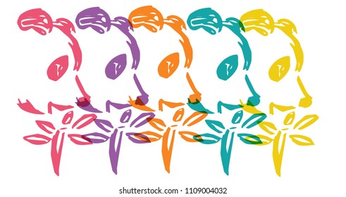 Cute Rainbow Color Set Collection of Cute Panda Animal. Flat Line Icon, Sign, Symbol Isolated Background. Graphic Design Abstract Art, Elements, Vector Illustration EPS10