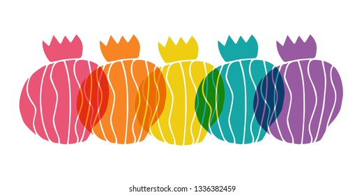 Cute Rainbow Color Set or Collection of Cactus Exotic Plant. Flat Line Icon, Sign, and Symbol on Isolated Background. Vector Illustration.
