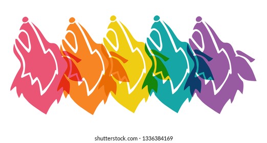 Cute Rainbow Color Set or Collection of Wolf Animal. Flat Line Icon, Sign, and Symbol on Isolated Background. Vector Illustration.