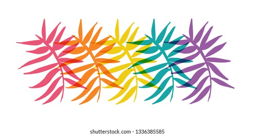 Cute Rainbow Color Set or Collection of Summer Nature Leaf. Flat Line Icon, Sign, and Symbol on Isolated Background. Vector Illustration.