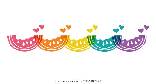 Cute Rainbow Color Set or Collection of Watermelon Fruit. Flat Line Icon, Sign, and Symbol on Isolated Background. Vector Illustration.