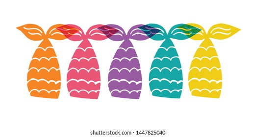 Cute Rainbow Color Set or Collection of Animal Cartoon Whale Tail. Flat Line Icon, Sign, and Symbol on Isolated Background. Vector Illustration.