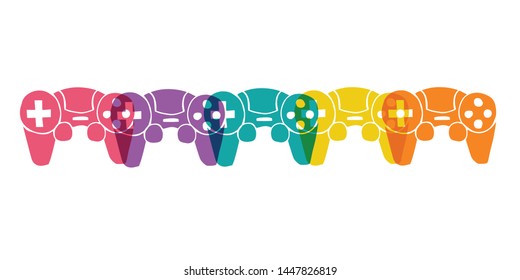 Cute Rainbow Color Set or Collection of Video Gaming Controller. Flat Line Icon, Sign, and Symbol on Isolated Background. Vector Illustration.