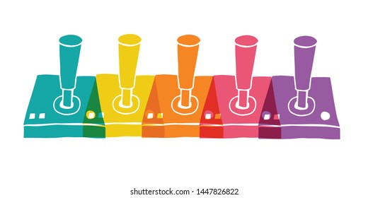 Cute Rainbow Color Set or Collection of Video Gaming Controller. Flat Line Icon, Sign, and Symbol on Isolated Background. Vector Illustration.