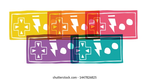 Cute Rainbow Color Set or Collection of Video Gaming Controller. Flat Line Icon, Sign, and Symbol on Isolated Background. Vector Illustration.