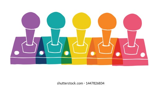 Cute Rainbow Color Set or Collection of Video Gaming Controller. Flat Line Icon, Sign, and Symbol on Isolated Background. Vector Illustration.