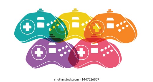 Cute Rainbow Color Set or Collection of Video Gaming Controller. Flat Line Icon, Sign, and Symbol on Isolated Background. Vector Illustration.
