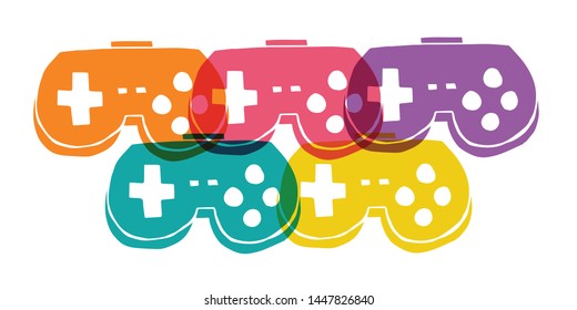 Cute Rainbow Color Set or Collection of Video Gaming Controller. Flat Line Icon, Sign, and Symbol on Isolated Background. Vector Illustration.