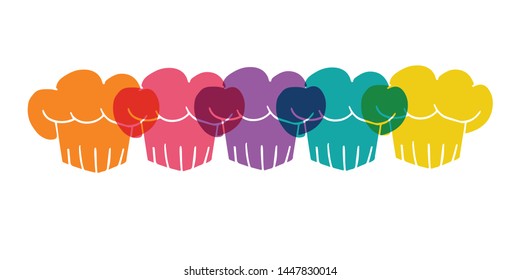 Cute Rainbow Color Set or Collection of Chef Hat For Bakery, Restaurant and Cafe. Flat Line Icon, Sign, and Symbol on Isolated Background. Vector Illustration.