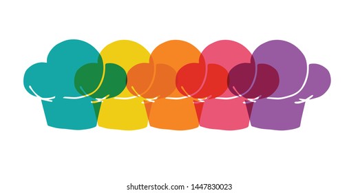 Cute Rainbow Color Set or Collection of Chef Hat For Bakery, Restaurant and Cafe. Flat Line Icon, Sign, and Symbol on Isolated Background. Vector Illustration.
