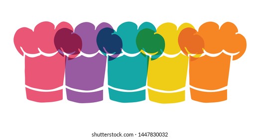 Cute Rainbow Color Set or Collection of Chef Hat For Bakery, Restaurant and Cafe. Flat Line Icon, Sign, and Symbol on Isolated Background. Vector Illustration.