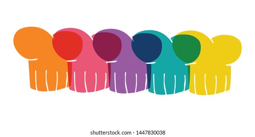 Cute Rainbow Color Set or Collection of Chef Hat For Bakery, Restaurant and Cafe. Flat Line Icon, Sign, and Symbol on Isolated Background. Vector Illustration.