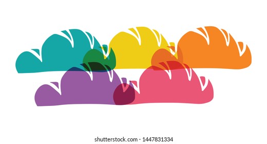 Cute Rainbow Color Set or Collection of Food Bread For Bakery, Restaurant and Cafe. Flat Line Icon, Sign, and Symbol on Isolated Background. Vector Illustration.