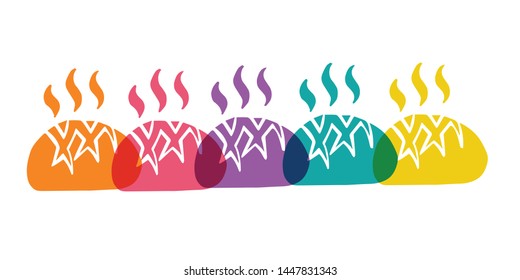 Cute Rainbow Color Set or Collection of Food Bread For Bakery, Restaurant and Cafe. Flat Line Icon, Sign, and Symbol on Isolated Background. Vector Illustration.