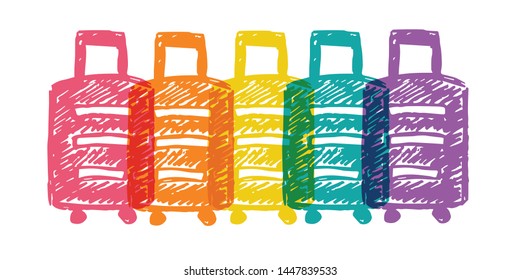 Cute Rainbow Color Set or Collection of Bag for Back To School for Students. Flat Line Icon, Sign, and Symbol on Isolated Background. Vector Illustration.