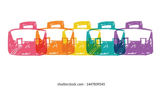 Cute Rainbow Color Set or Collection of Bag for Back To School for Students. Flat Line Icon, Sign, and Symbol on Isolated Background. Vector Illustration.