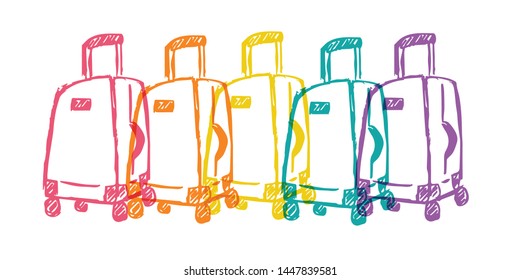 Cute Rainbow Color Set or Collection of Bag for Back To School for Students. Flat Line Icon, Sign, and Symbol on Isolated Background. Vector Illustration.