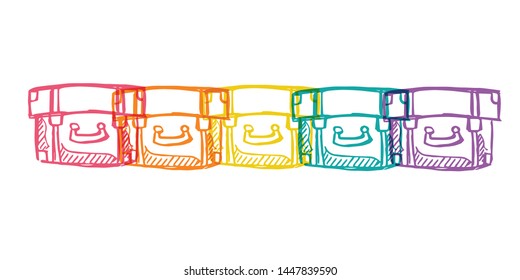 Cute Rainbow Color Set or Collection of Bag for Back To School for Students. Flat Line Icon, Sign, and Symbol on Isolated Background. Vector Illustration.