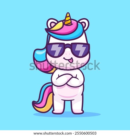 Cute Rainbow Cool Wearing Glasses Cartoon Vector Icon 
Illustration. Animal Nature Icon Concept Isolated Premium 
Vector. Flat Cartoon Style 