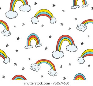cute rainbow doodle seamless background