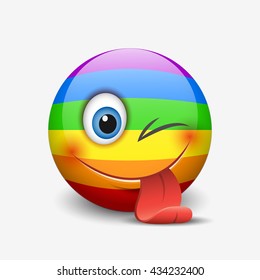 Cute rainbow emoticon sticking out his tongue isolated on white background  - vector illustration