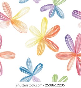 Cute rainbow floral watercolor seamless pattern with white background. Flower vector illustration. Watercolor print in rustic vintage style, textile or wallpapers.